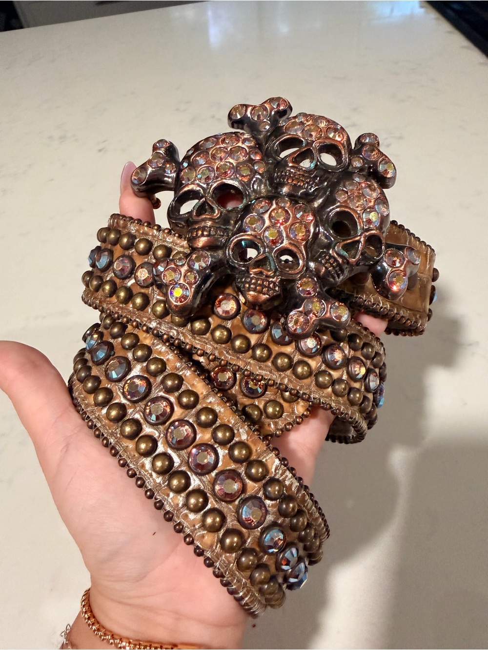 B.B. Simon vintage Bronze Crystal Skull Studded Belt